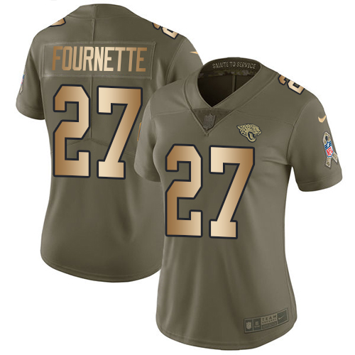 Nike Jaguars #27 Leonard Fournette Olive/Gold Women's Stitched NFL Limited Salute to Service Jersey